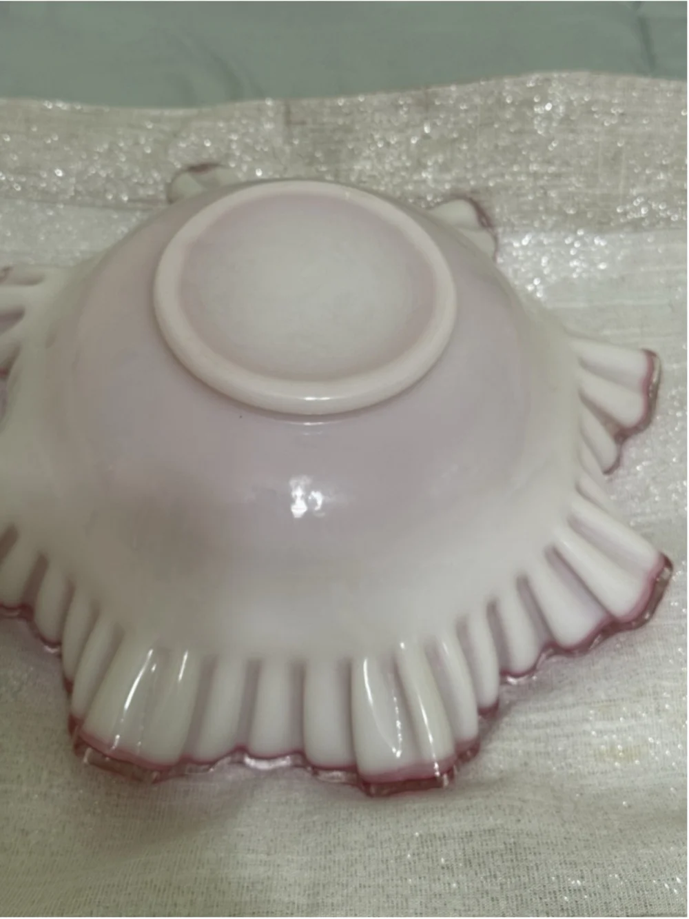 Antique Victorian Fenton Style Glass Ruffled Edge Brides Basket Bowl